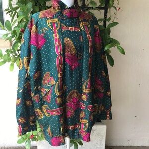 Vintage Regina Porter Silk Large Colorful Floral Print Retro Bold Chic Jacket